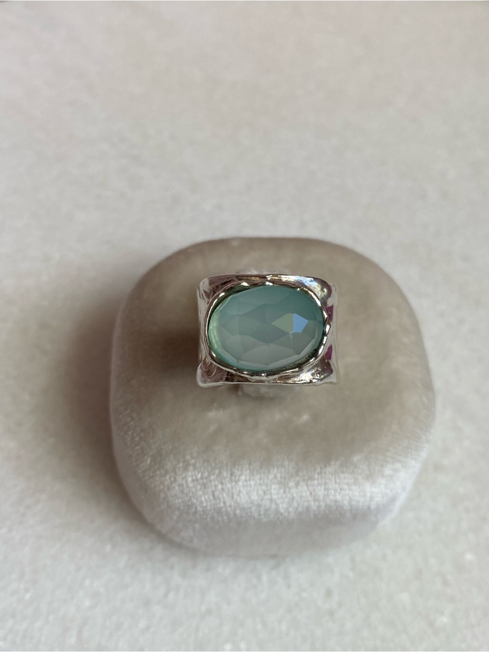 Artisan Silver Ring with Blue Chalcedony Faceted Stone